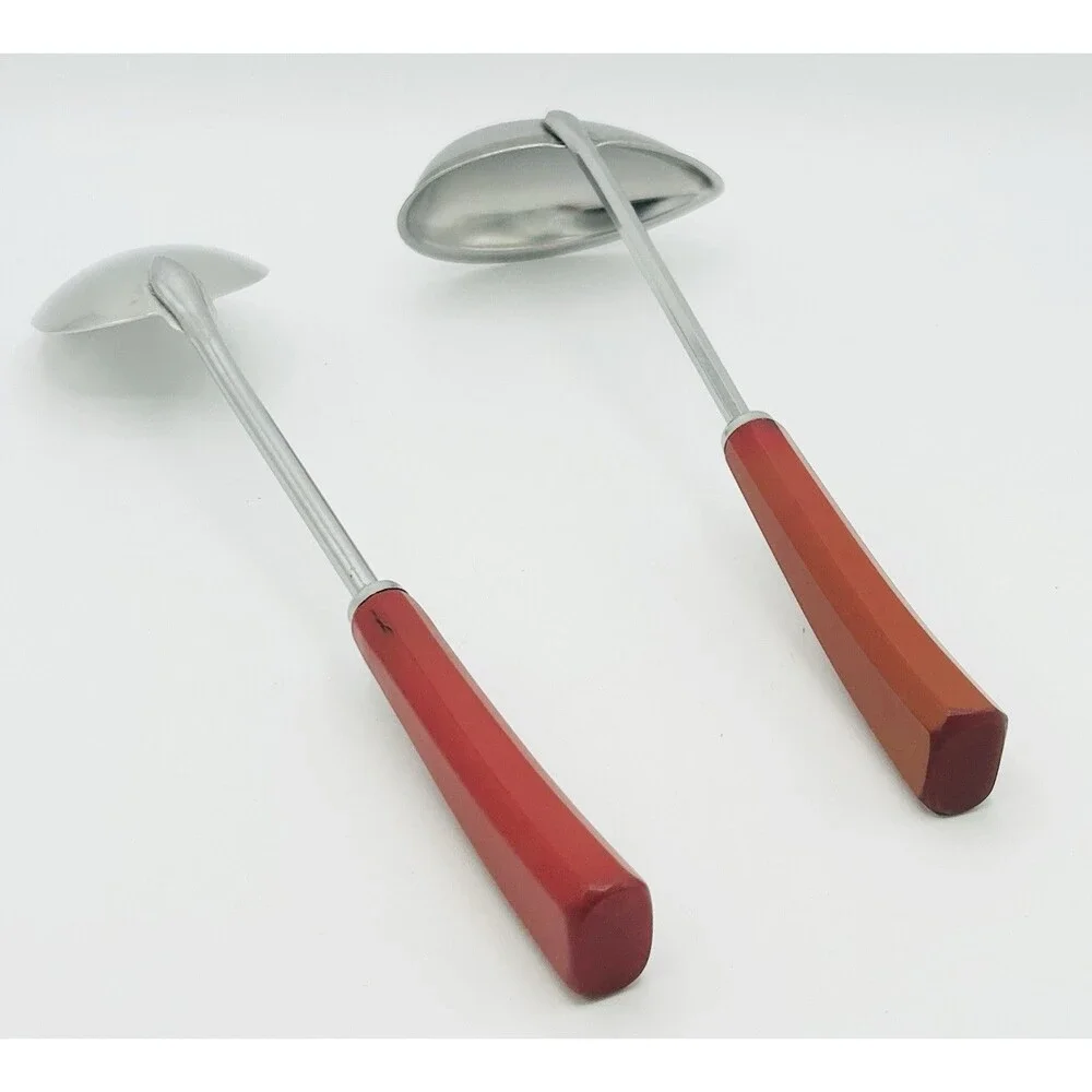 Vtg Corona Serving Spoon & Teardrop Ladle Red Bakelite Handle Stainless Steel